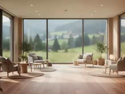 Ein heller, moderner Raum mit Holzboden und Blick ins Grüne, der eine ruhige und unterstützende Atmosphäre ausstrahlt. - Foto: über boerse-global.de