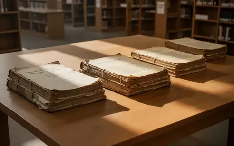 Ordentlich gestapelte, alte Forschungsdokumente auf einem Holztisch in einer ruhigen Bibliothek bei natürlichem Licht. - Foto: über boerse-global.de