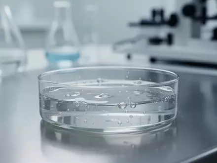 Eine Petrischale mit einer klaren Flüssigkeit auf einem sterilen Labortisch in einem medizinischen Forschungsumfeld. - Foto: über boerse-global.de