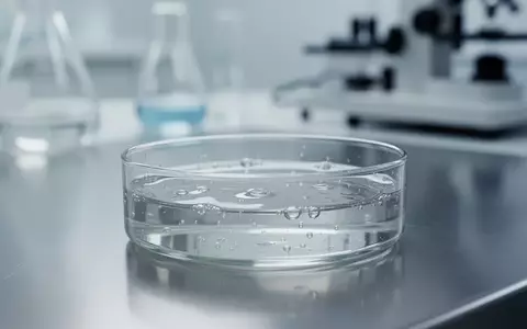 Eine Petrischale mit einer klaren Flüssigkeit auf einem sterilen Labortisch in einem medizinischen Forschungsumfeld. - Foto: über boerse-global.de