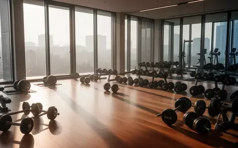 Ein minimalistisch eingerichteter, leerer Fitnessraum mit Hanteln auf einem Holzboden in natürlichem Morgenlicht. - Foto: über boerse-global.de