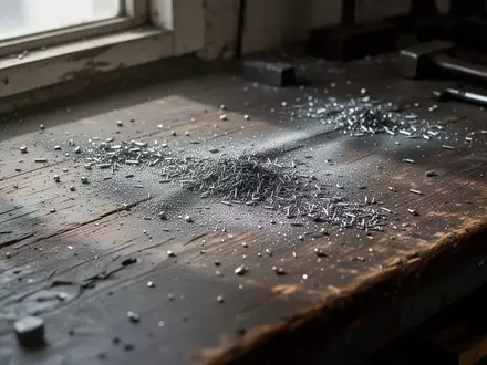 Metallstaub und feine Späne auf einer abgenutzten Werkbank in einer Werkstatt. - Foto: über boerse-global.de