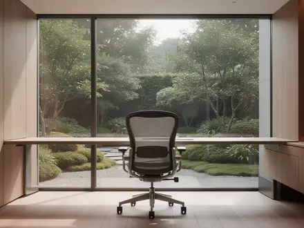 Ein minimalistisches, lichtdurchflutetes Büro mit Blick in einen ruhigen Garten. - Foto: über boerse-global.de