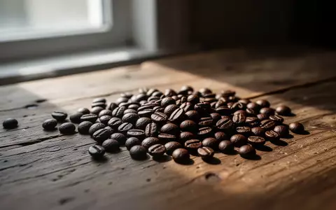 Nahaufnahme von gerösteten Kaffeebohnen auf einem rustikalen Holztisch bei natürlichem Lichteinfall. - Foto: über boerse-global.de