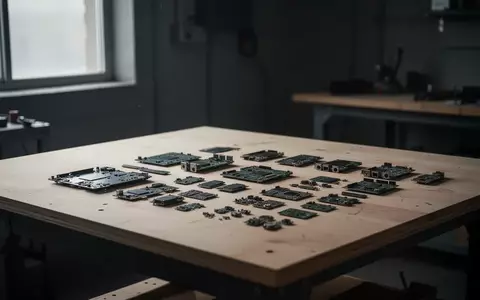 Ein minimalistischer, aufgeräumter Werkstattbereich mit elektronischen Bauteilen auf einem Holztisch bei natürlichem Licht. - Foto: über boerse-global.de