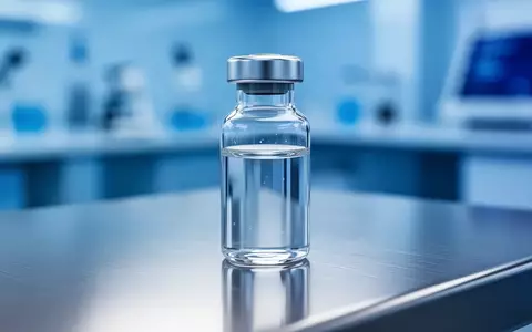Eine sterile Glasampulle mit einer klaren Flüssigkeit auf einer metallischen Oberfläche in einem modernen Labor. - Foto: über boerse-global.de