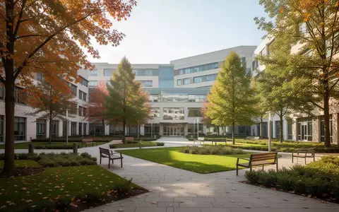Ein gepflegter, sauberer Außenbereich eines modernen Krankenhausgeländes mit Wegen und Grünflächen bei Tageslicht. - Foto: über boerse-global.de