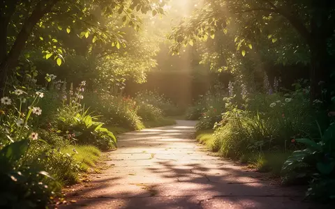 Heller, sonnendurchfluteter Gartenweg im warmen Licht, der eine klare Sicht und eine gesunde Umgebung symbolisiert. - Foto: über boerse-global.de