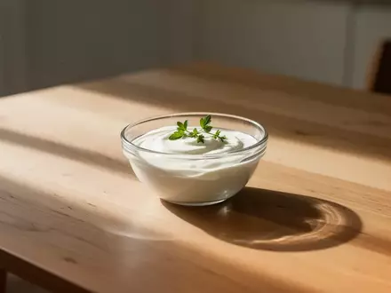 Eine Schale mit Naturjoghurt auf einem schlichten Holztisch bei natürlichem Lichteinfall. - Foto: über boerse-global.de