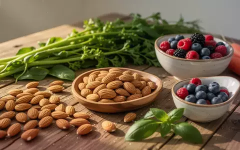 Frische, unverarbeitete Lebensmittel wie Nüsse, Beeren und Gemüse auf einem Holztisch bei natürlichem Tageslicht. - Foto: über boerse-global.de
