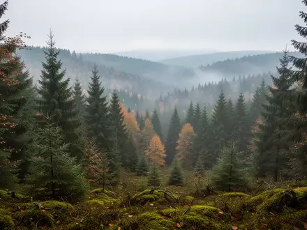 Bewaldete Hügellandschaft des Nordschwarzwaldes bei nebligem Wetter. - Foto: über boerse-global.de