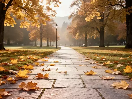 Ein sonniger Parkweg mit herbstlichem Laub in Bayern, der eine ruhige und gesundheitsfördernde Atmosphäre vermittelt. - Foto: über boerse-global.de