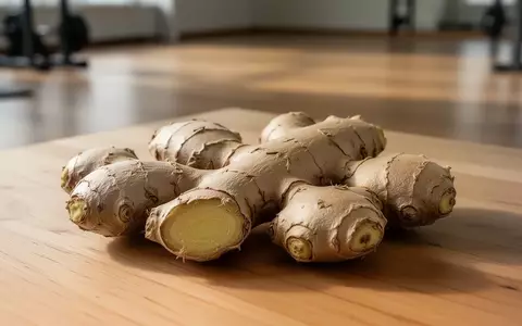 Frische Ingwerwurzeln auf einer hölzernen Unterlage vor dem Hintergrund eines minimalistischen Fitnessraums. - Foto: über boerse-global.de