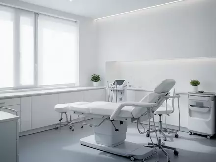 Ein minimalistisch eingerichteter, heller Behandlungsraum in einer gynäkologischen Praxis ohne sichtbare Geräte. - Foto: über boerse-global.de