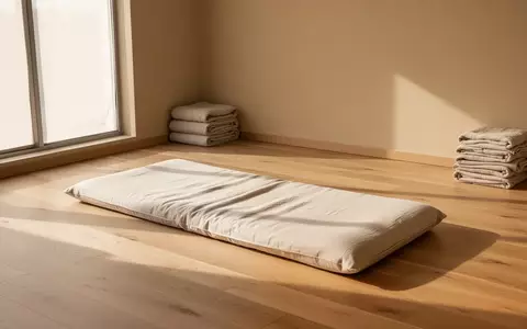 Ein minimalistisch eingerichteter Behandlungsraum mit einem Futon auf einem Holzboden in warmem, natürlichem Licht. - Foto: über boerse-global.de