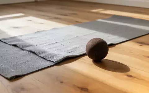 Eine Yogamatte und ein kleiner Korkball für die Selbstmassage liegen auf einem Holzboden in einem hellen, ruhigen Raum. - Foto: über boerse-global.de