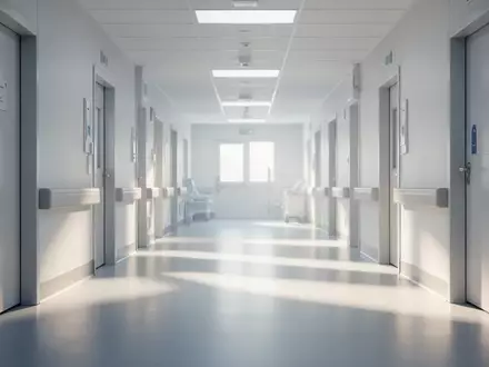 Ein heller, steriler und leerer Krankenhausflur mit natürlichem Lichteinfall. - Foto: über boerse-global.de