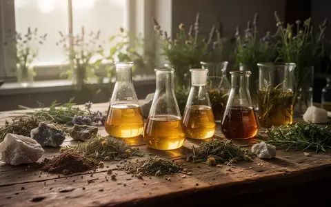 Verschiedene pflanzliche Extrakte und Heilkräuter auf einem Labortisch in natürlichem Licht. - Foto: über boerse-global.de