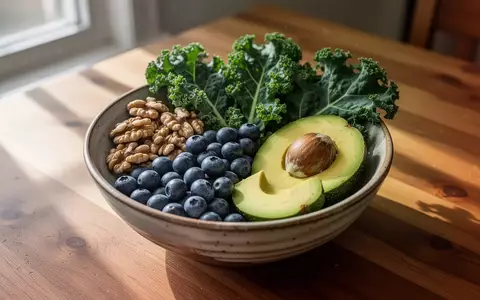 Eine Nahaufnahme von frischen, unverarbeiteten Lebensmitteln wie Nüssen, Blaubeeren und Avocado auf einem Holztisch. - Foto: über boerse-global.de