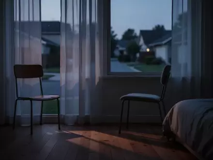 Ein minimalistisch eingerichtetes, ruhiges Zimmer in der Dämmerung mit einem leeren Stuhl vor einem Fenster. - Foto: über boerse-global.de