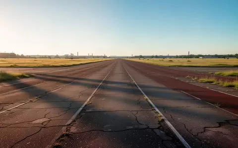 Weite Asphaltfläche auf dem Tempelhofer Feld in Berlin mit langen Schatten im goldenen Licht des späten Nachmittags. - Foto: über boerse-global.de
