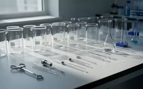 Leere Laborbecher und wissenschaftliche Messgeräte auf einem sauberen, hellen Arbeitstisch in einem Forschungslabor. - Foto: über boerse-global.de