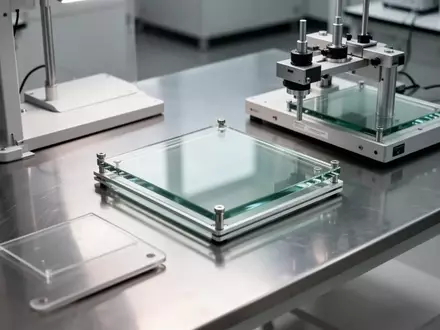 Ein minimalistischer Arbeitsbereich in einem Labor mit technischer Prüfausrüstung auf einer polierten Metalloberfläche. - Foto: über boerse-global.de