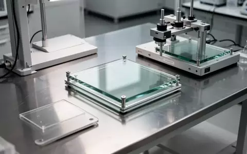 Ein minimalistischer Arbeitsbereich in einem Labor mit technischer Prüfausrüstung auf einer polierten Metalloberfläche. - Foto: über boerse-global.de