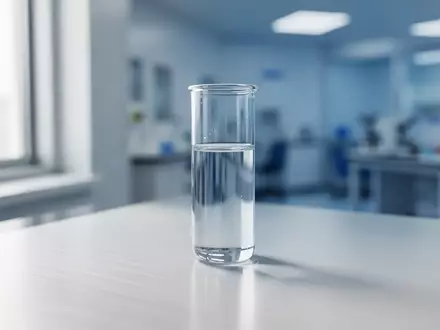 Ein steriles, minimalistisches Laborumfeld mit einem Glasröhrchen auf einer Metalloberfläche in einer Forschungseinrichtung. - Foto: über boerse-global.de