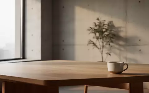 Ein minimalistischer, heller Arbeitsplatz mit einem leeren Schreibtisch und weichem Tageslicht. - Foto: über boerse-global.de