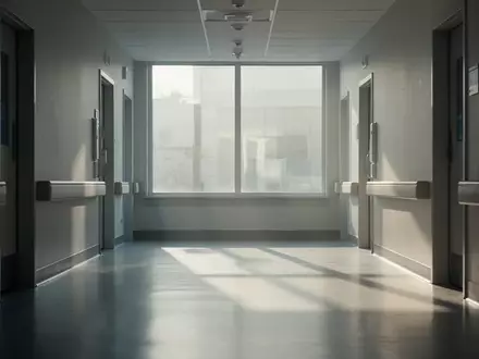 Ein leerer, modern gestalteter Krankenhausflur mit einfallendem Tageslicht und schlichten architektonischen Linien. - Foto: über boerse-global.de