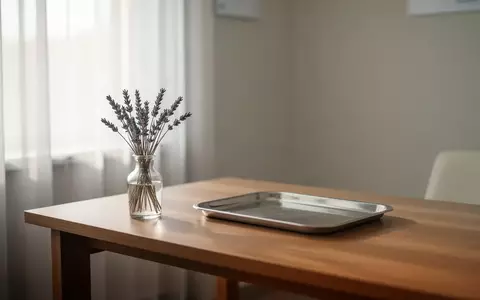 Ein helles, minimalistisches Behandlungszimmer mit einem Holztisch, einer Vase mit Lavendel und einem leeren medizinischen Tablett in ruhigem, natürlichem Licht. - Foto: über boerse-global.de