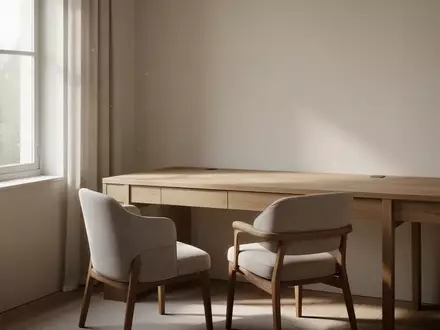 Ein minimalistisch eingerichteter, sonnendurchfluteter Raum mit einem leeren Schreibtisch und einem Stuhl. - Foto: über boerse-global.de