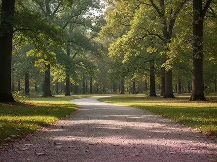 Ein von Bäumen gesäumter Waldweg in einem Park bei sonnigem Wetter, der zum Spazierengehen und zur Bewegung einlädt. - Foto: über boerse-global.de
