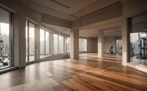 Ein minimalistischer, leerer Fitnessraum mit Holzboden und hellem Tageslicht, das durch große Fenster fällt. - Foto: über boerse-global.de