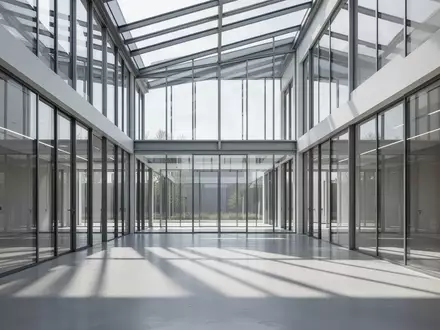 Ein minimalistisches, modernes Atrium mit klaren geometrischen Linien und natürlichem Lichteinfall, das Struktur und Ordnung symbolisiert. - Foto: über boerse-global.de