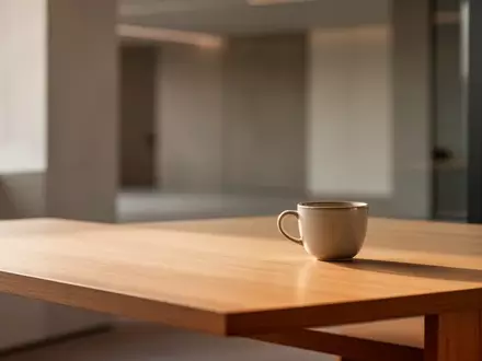 Ein minimalistischer, aufgeräumter Arbeitsplatz mit einem leeren Schreibtisch und weichem Tageslicht. - Foto: über boerse-global.de