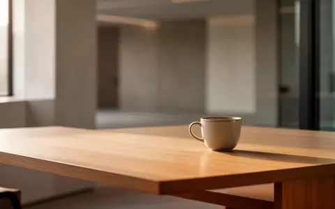 Ein minimalistischer, aufgeräumter Arbeitsplatz mit einem leeren Schreibtisch und weichem Tageslicht. - Foto: über boerse-global.de
