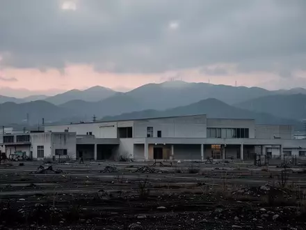 Ein modernes, minimalistisches Industriegebäude vor einer nebligen Berglandschaft in der Präfektur Fukushima. - Foto: über boerse-global.de