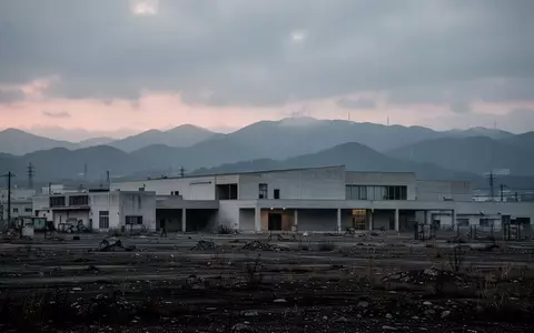 Ein modernes, minimalistisches Industriegebäude vor einer nebligen Berglandschaft in der Präfektur Fukushima. - Foto: über boerse-global.de