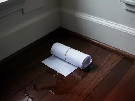 Ein zusammengerolltes, leicht angefeuchtetes Stück Papier in einer dunklen Zimmerecke auf einem Holzboden. - Foto: über boerse-global.de