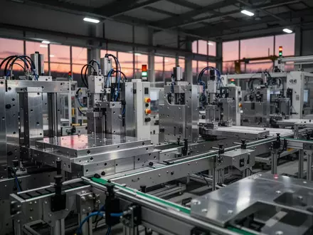 Moderne Produktionshalle mit automatisierten Maschinen und industrieller Beleuchtung in einer sauberen Fertigungsumgebung. - Foto: über boerse-global.de