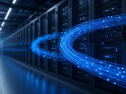 Modernes Rechenzentrum mit leuchtenden Glasfaserkabeln als Symbol für digitale Infrastruktur und Unternehmenswachstum. - Foto: über boerse-global.de