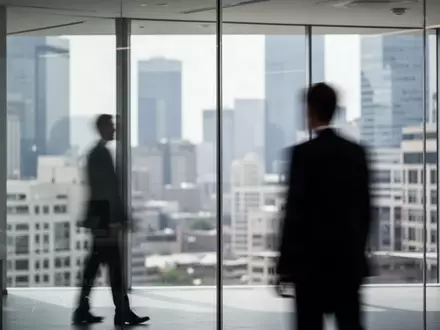 Ein minimalistisches, modernes Büro mit Blick auf ein Finanzviertel, symbolisch für Unternehmensführung. - Foto: über boerse-global.de