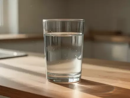 Ein klares Glas mit reinem Leitungswasser auf einer minimalistischen Holzoberfläche bei natürlichem Licht. - Foto: über boerse-global.de