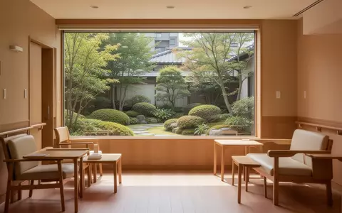 Ein heller, minimalistisch eingerichteter Raum in einer Pflegeeinrichtung mit Blick in einen Garten. - Foto: über boerse-global.de