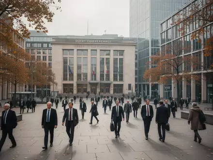Geschäftiges Treiben im Frankfurter Finanzviertel an einem bewölkten Herbstmorgen. - Foto: über boerse-global.de