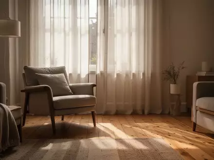 Ein sonnendurchfluteter Wohnraum mit einem Sessel vor einem Fenster, der eine ruhige und nachdenkliche Atmosphäre vermittelt. - Foto: über boerse-global.de