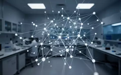 Abstraktes Netzwerk aus leuchtenden Knoten und Linien in einer sterilen Laborumgebung als Symbol für Datenverknüpfungen. - Foto: über boerse-global.de