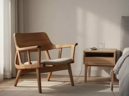 Ein minimalistisch eingerichtetes Wohnzimmer mit einem leeren Sessel und einem Nachttisch in natürlichem Tageslicht. - Foto: über boerse-global.de